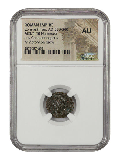 Ancient Roman: Constantinian (AD 330-340) AE3/4 BI Nummus NGC AU