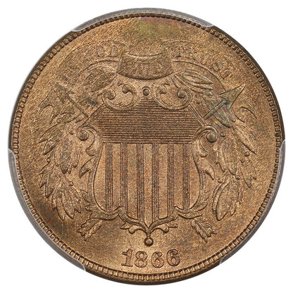 1866 2c PCGS MS66RB ex: D.L. Hansen