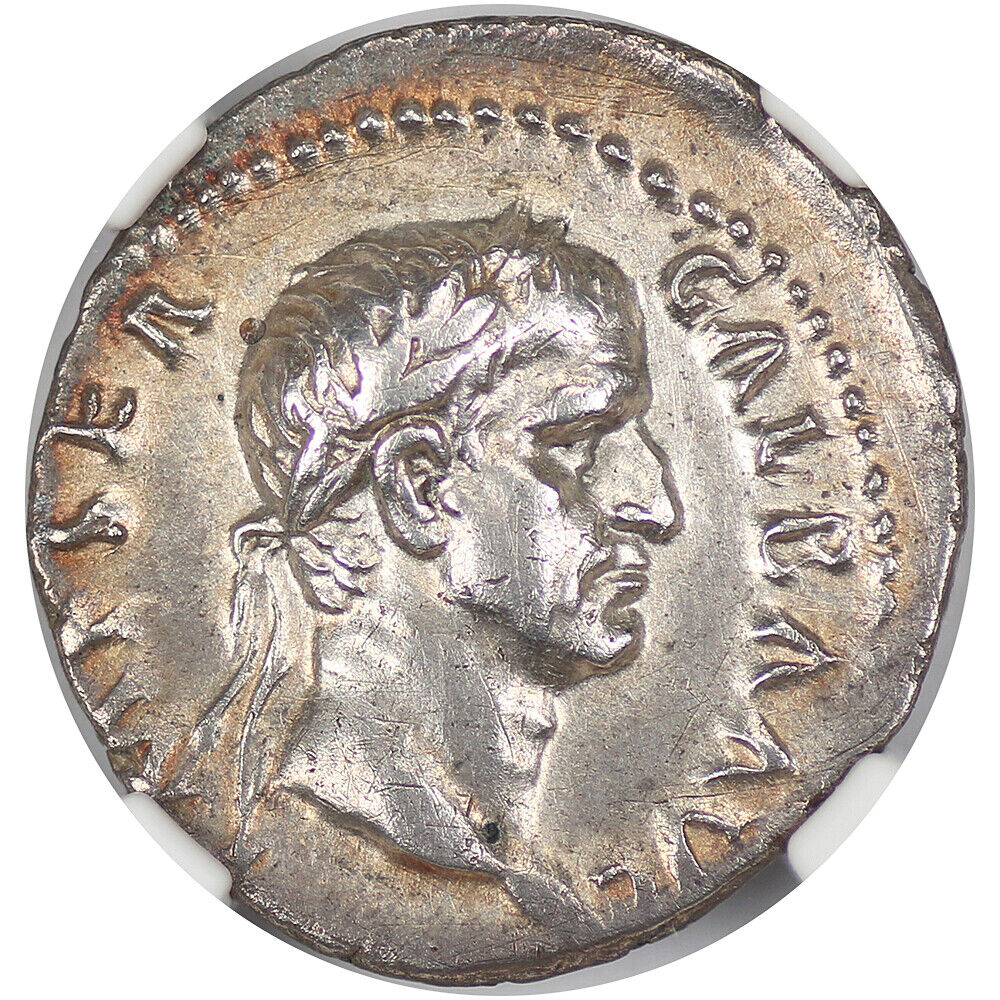 Ancient Roman: Galba (AD 68-69) AR Denarius NGC XF (Brushed, Scratches)