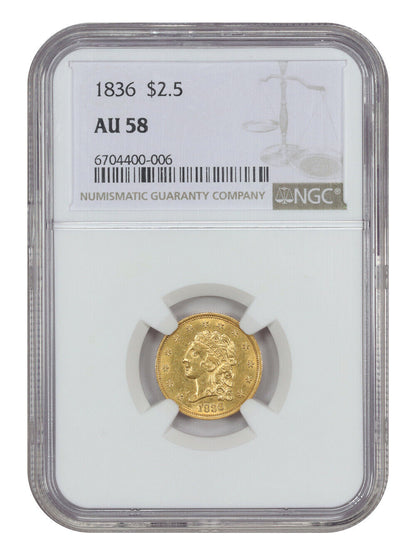 1836 $2.50 NGC AU58 (Block 8) - Classic Head $2.5 - Popular Classic Head Gold