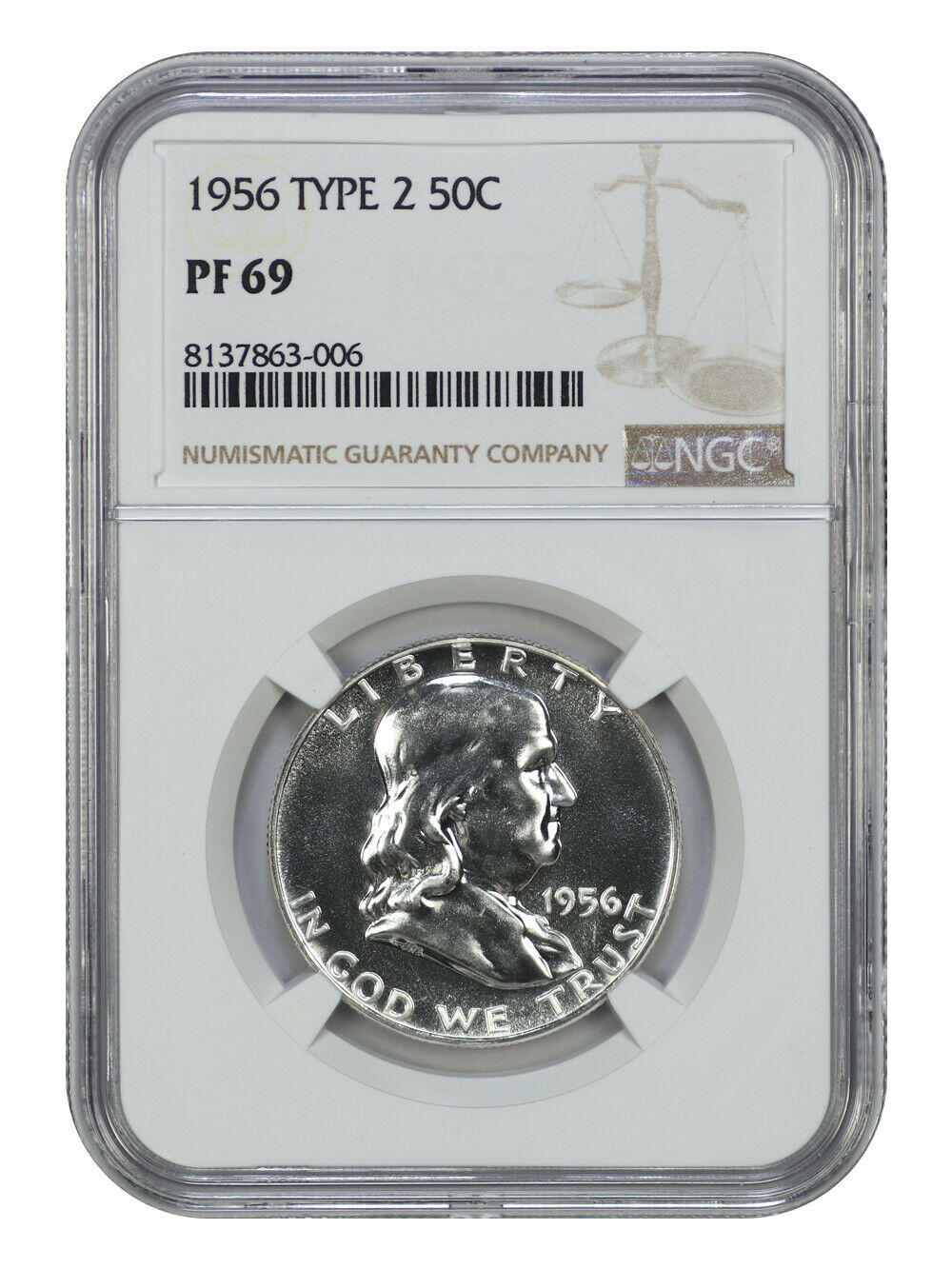 1956 50C NGC PR69 (Type 2) - Franklin Half Dollar