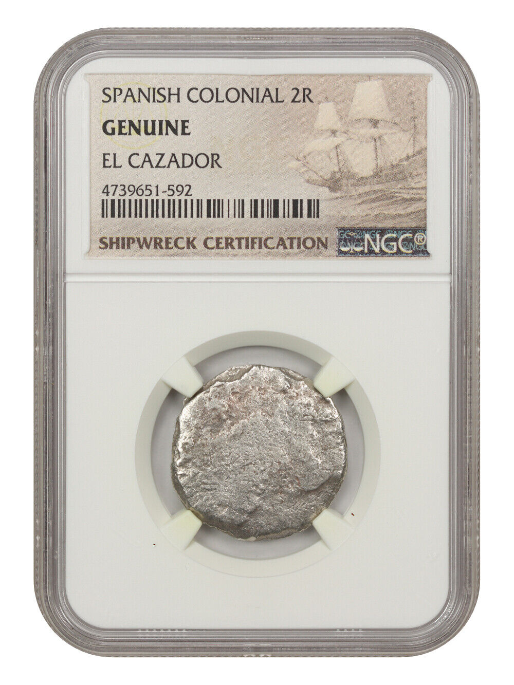 Spain: Colonial 2 Reales NGC Genuine (El Cazador)