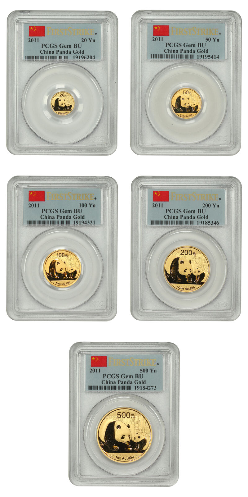 China: 2011 Gold Panda Prestige Set PCGS Gem BU (5 Coins, First Strike, w/Box &