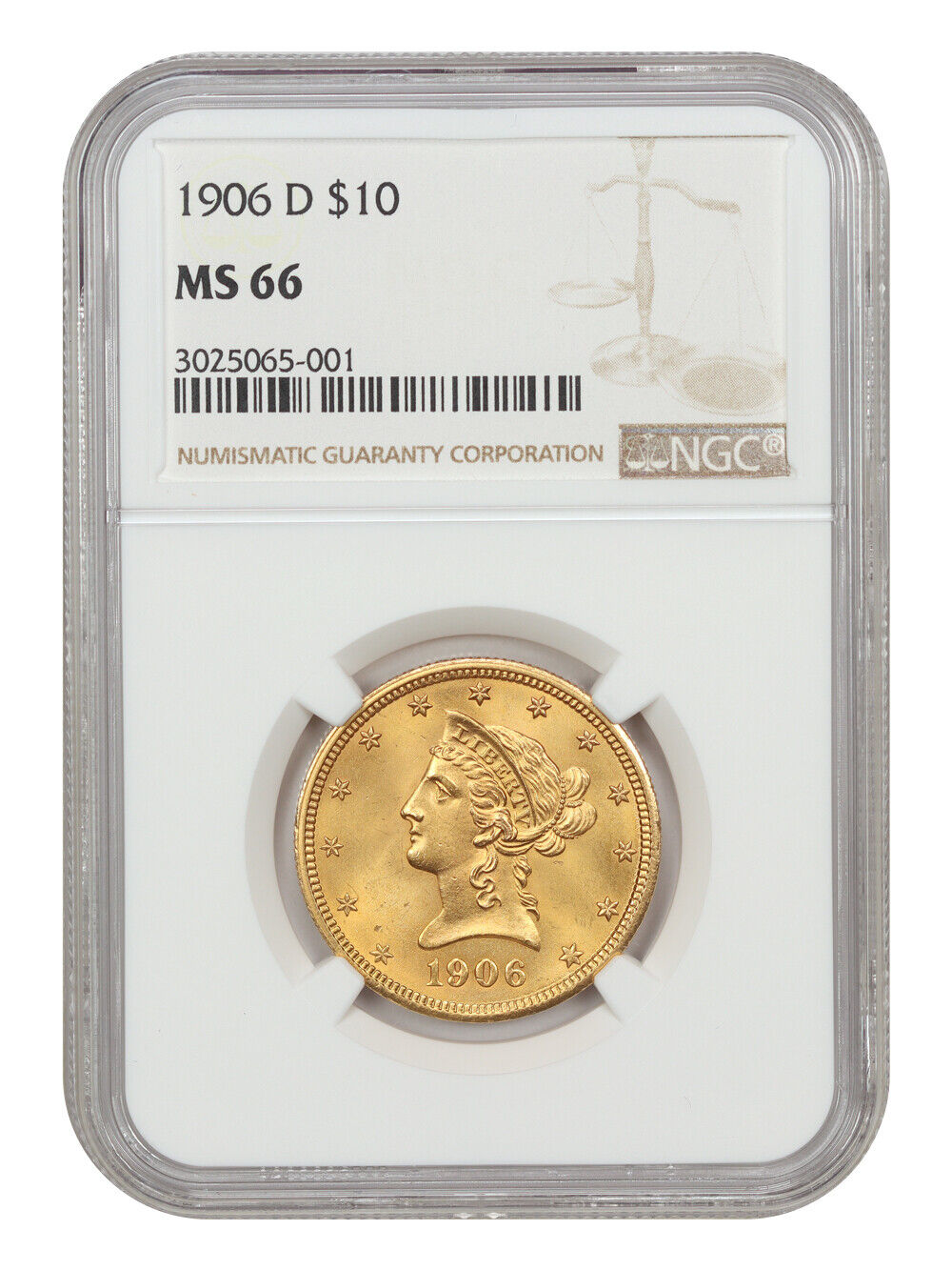 1906-D $10 NGC MS66 ex: D.L. Hansen