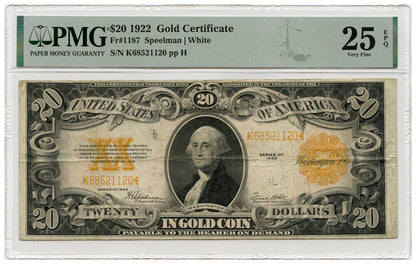 FR. 1187 1922 $20 Gold Certificate PMG VF25 EPQ - Other