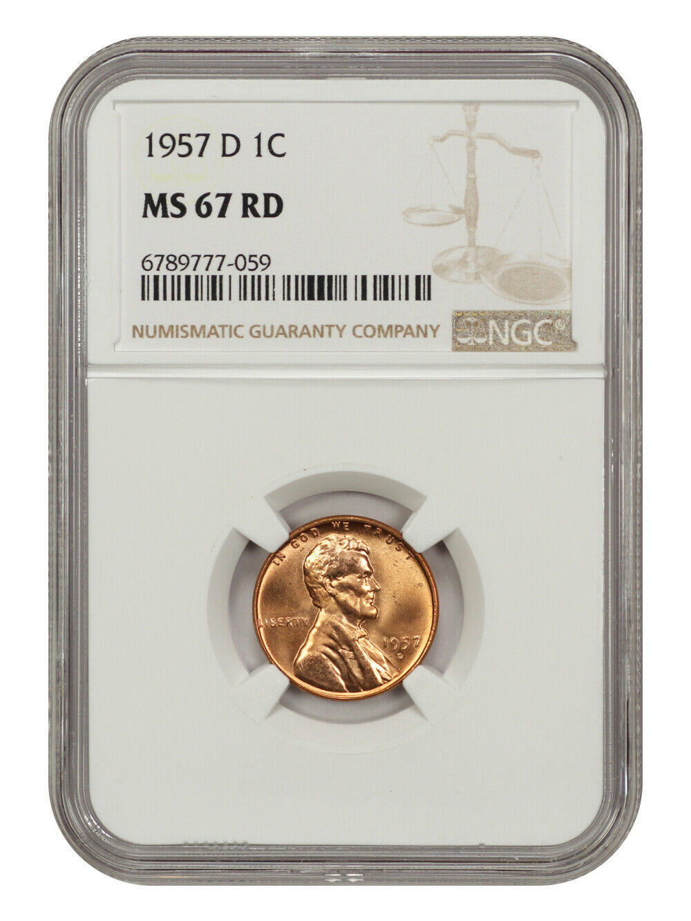 1957-D 1C NGC MS67RD