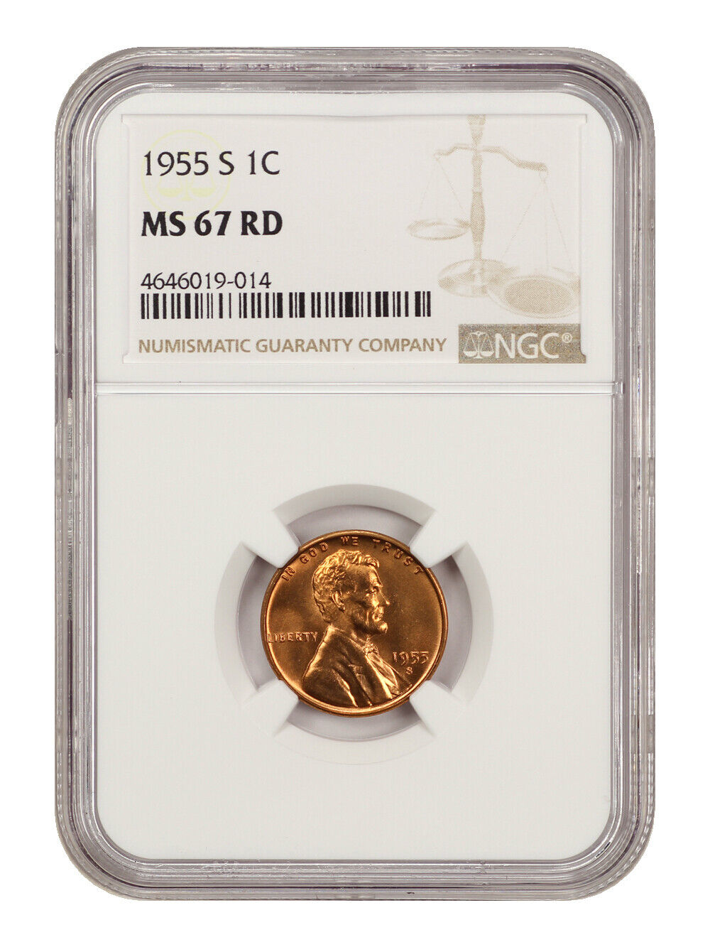 1955-S 1C NGC MS67RD