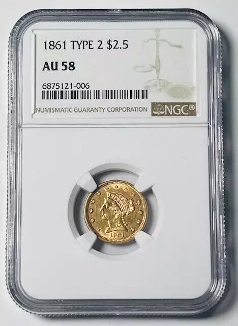 1861 $2.50 Gold Liberty Head Quarter Eagle NGC AU-58 Type 2