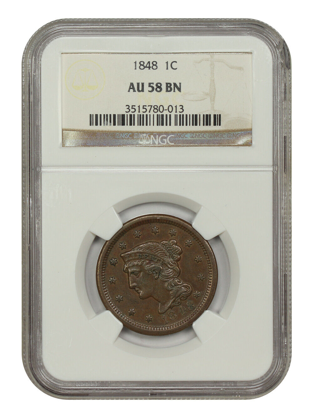 1848 1C NGC AU58 - Braided Hair Cent