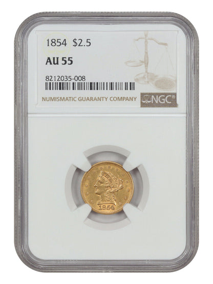 1854 $2.50 NGC AU55 - Liberty Head $2.5