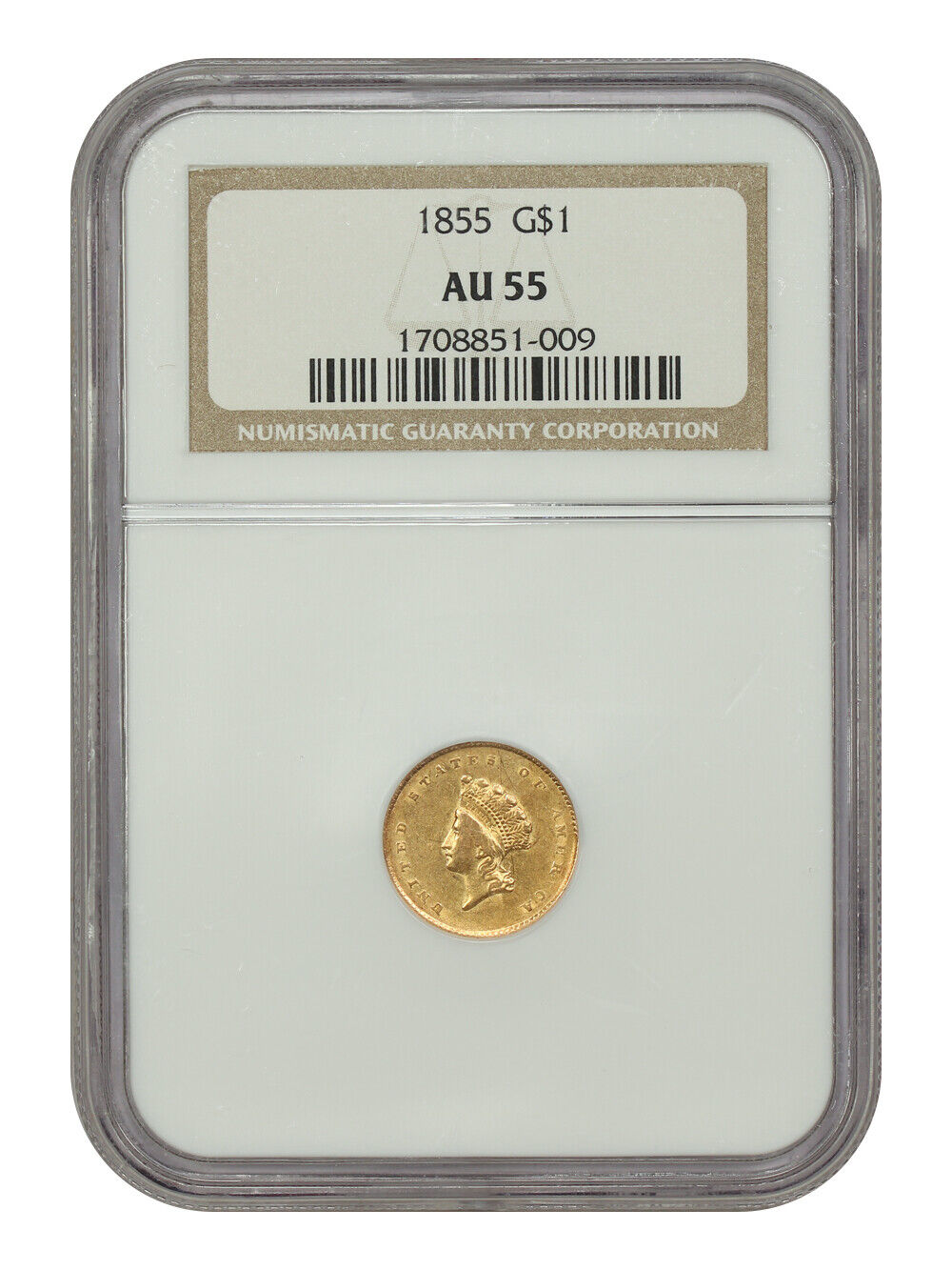 1855 G$1 NGC AU55 - Gold Dollar - Popular & Scarce Type 2 Gold Dollar