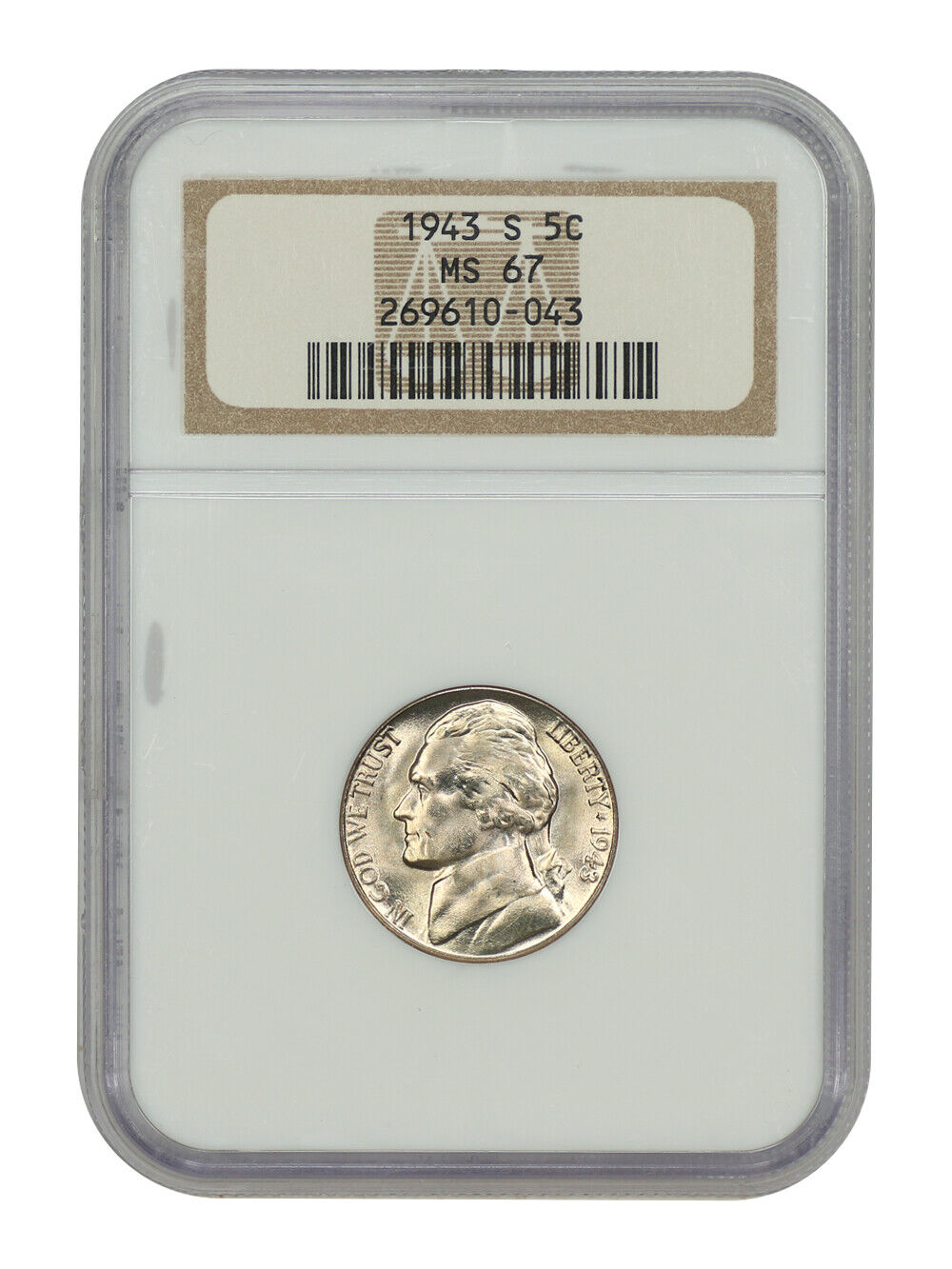 1943-S 5C NGC MS67 - Jefferson Nickel