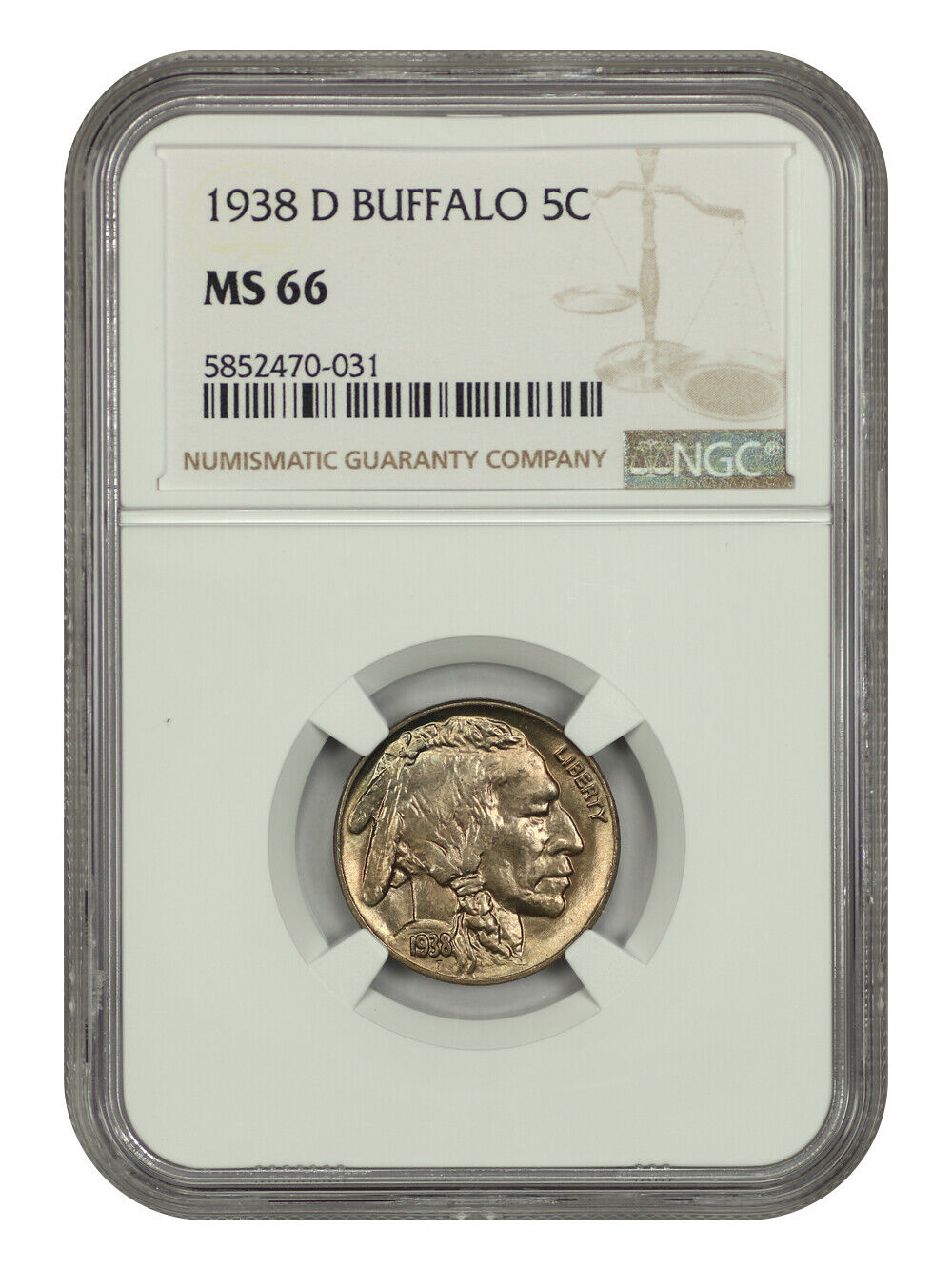 1938-D 5C Buffalo NGC MS66 - Buffalo Nickel