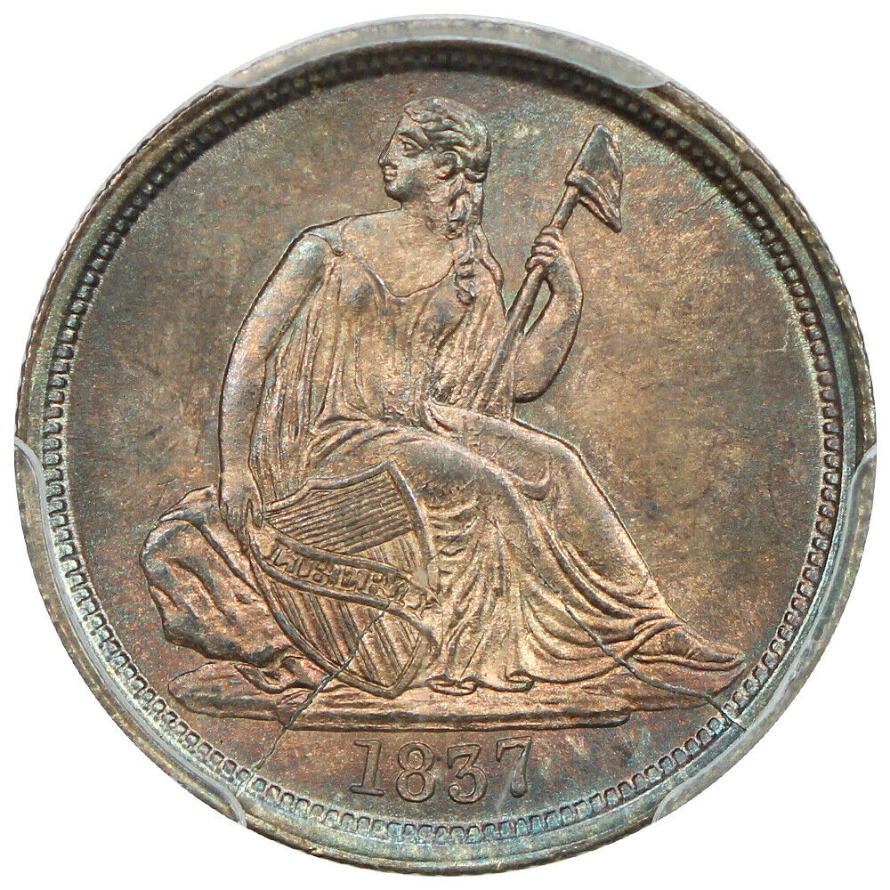 1837 10C PCGS MS66+ (No Stars, Large Date)