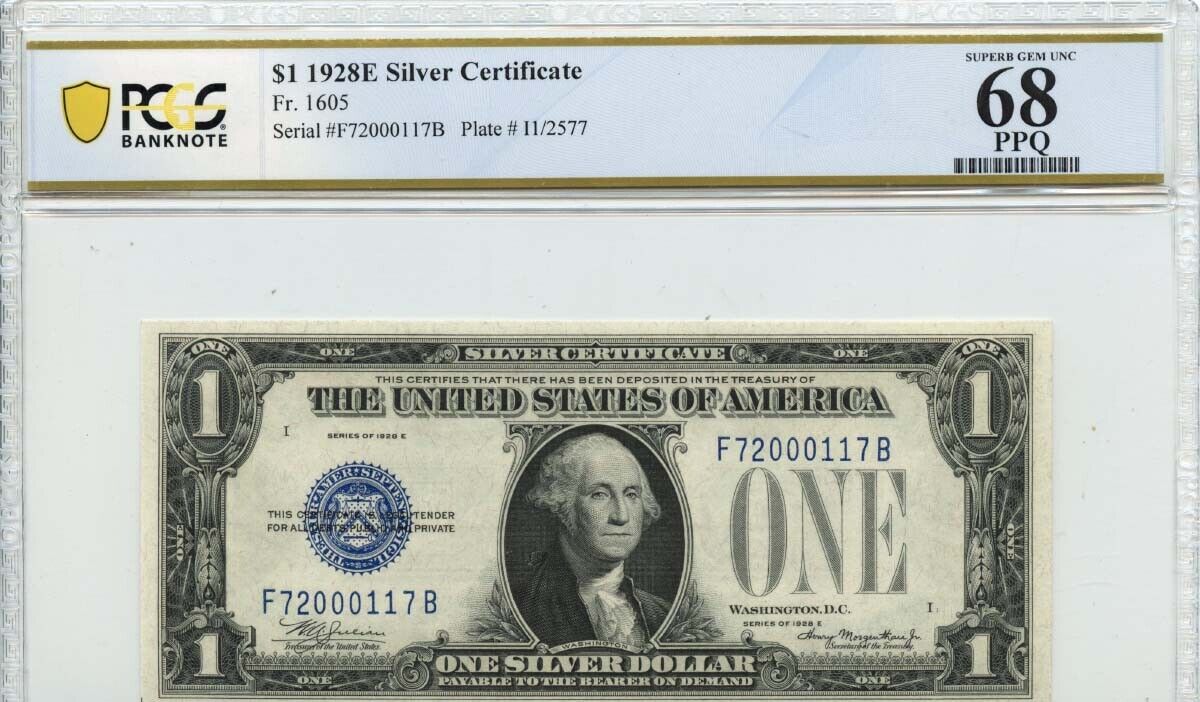 1928E $1 Silver Certificate Blue Seal FR# 1605 PCGS Superb 68 PPQ