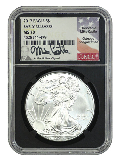 2017 $1 Silver Eagle NGC MS70 (Early Release, Mike Castle Signature)