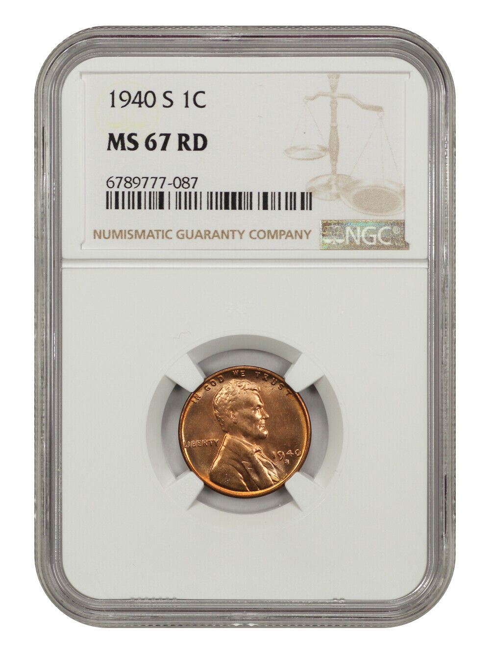 1940-S 1C NGC MS67RD