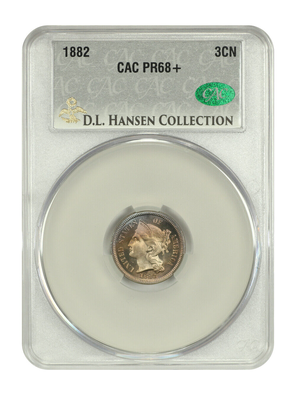 1882 3CN CACG PR68+ ex: D.L. Hansen - Three Cent Nickel