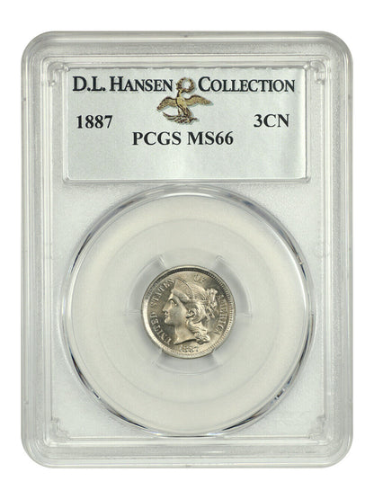 1887 3CN PCGS MS66 ex: D.L. Hansen