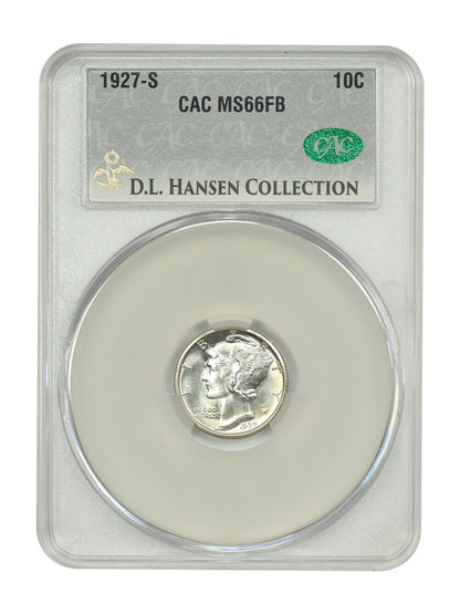 1927-S 10C CACG MS66FB ex: D.L. Hansen - Mercury Dime