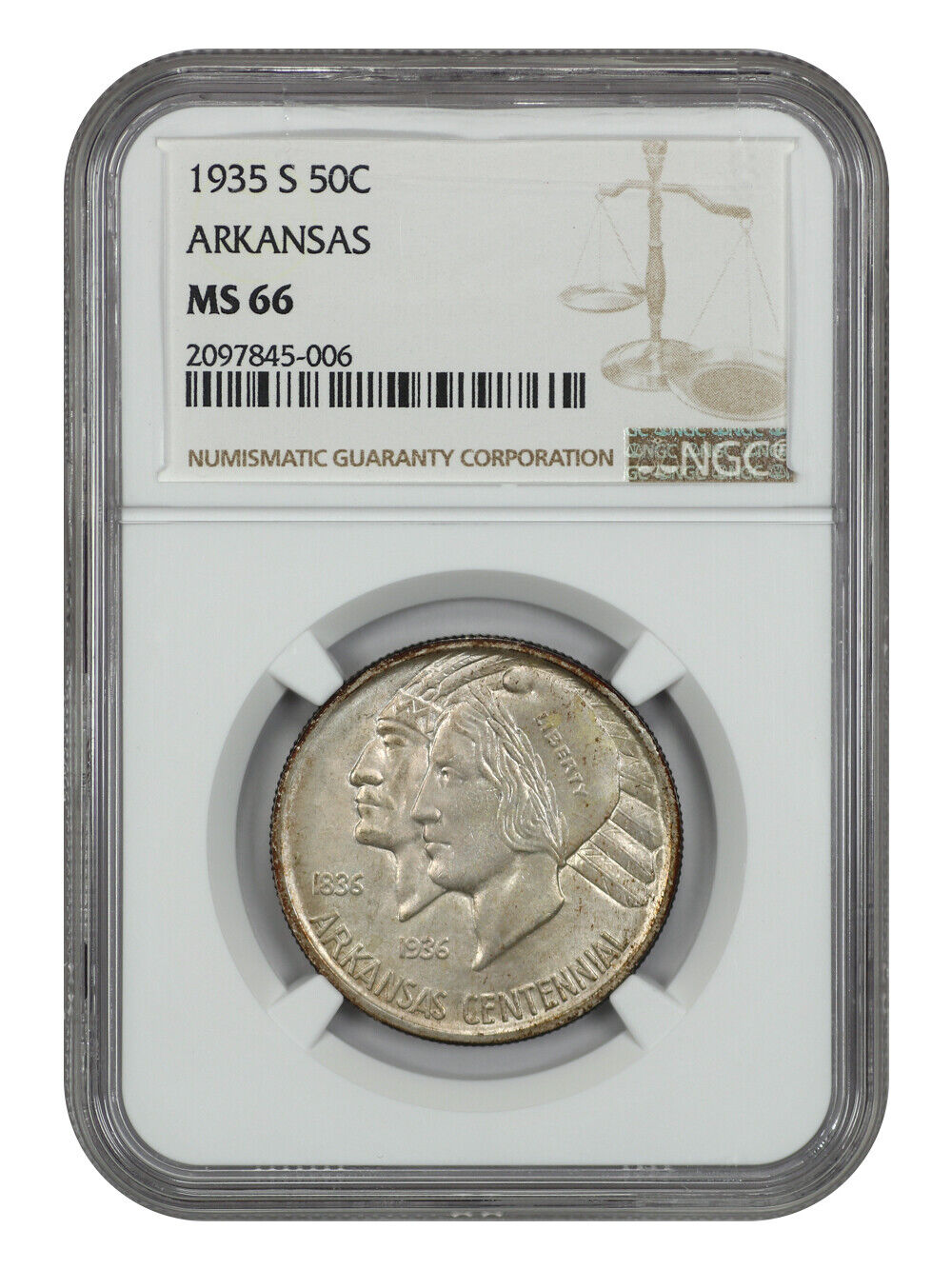 1935-S 50C Arkansas NGC MS66 - Classic Silver Commemorative - Low Mintage Issue