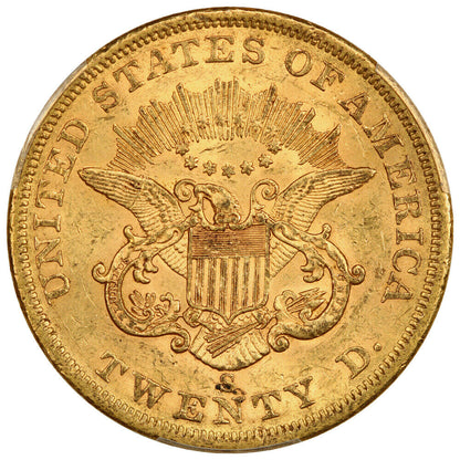 1861-S $20 PCGS MS61 ex: D.L. Hansen