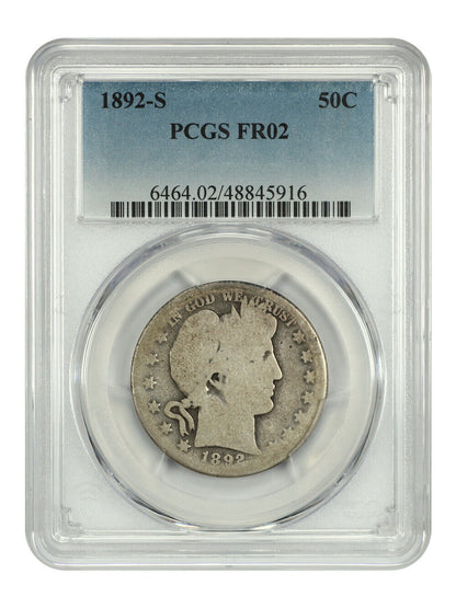 1892-S 50C PCGS Fair 02 - Barber Half Dollar - Better S-Mint Half