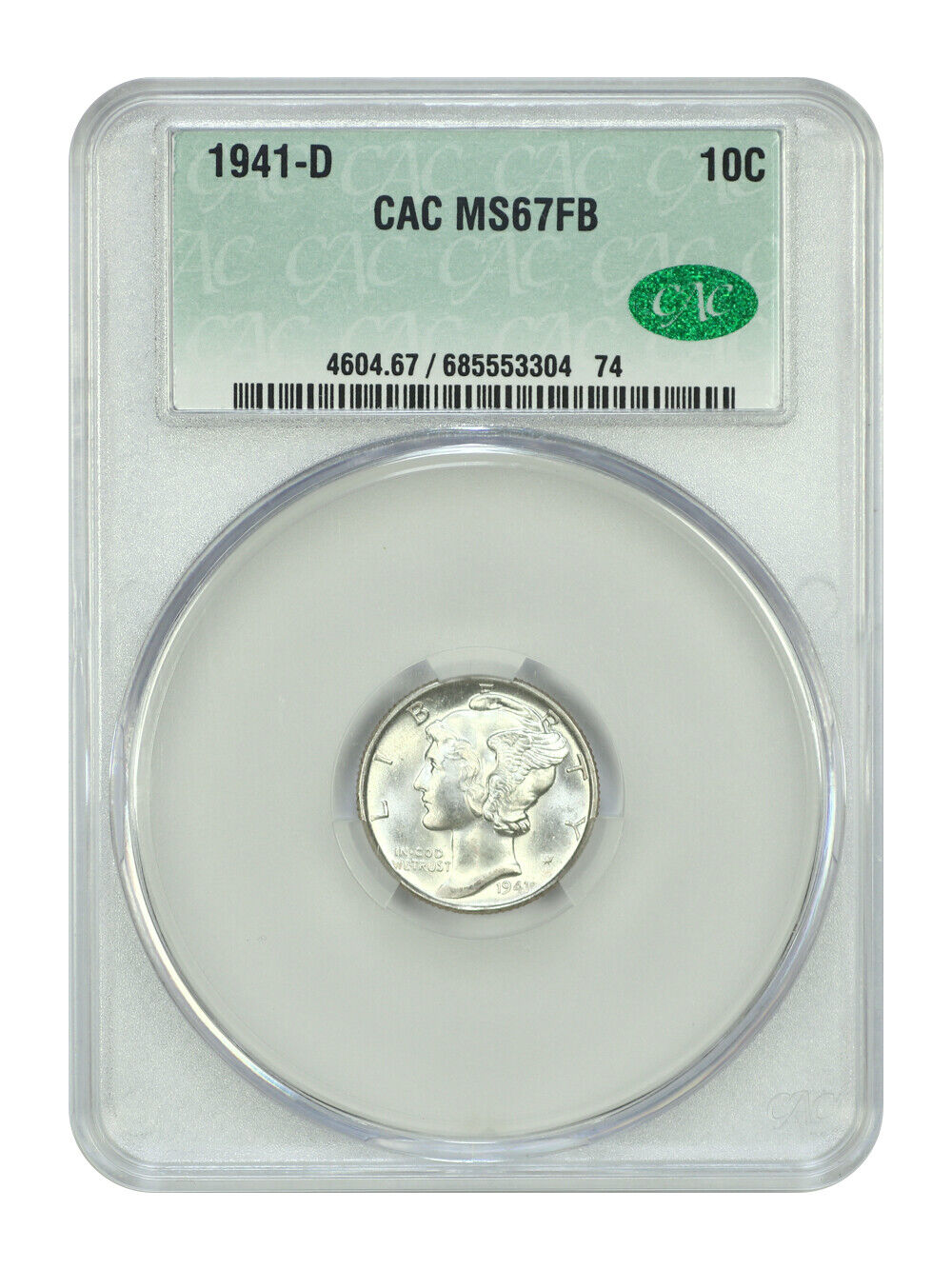 1941-D 10C CACG MS67FB - Mercury Dime