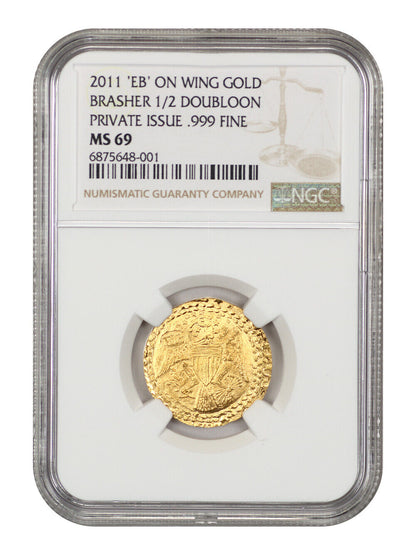 1787 Gold Brasher 1/2 Doubloon NGC MS69 (2011 Private Issue, "EB" on Wing)