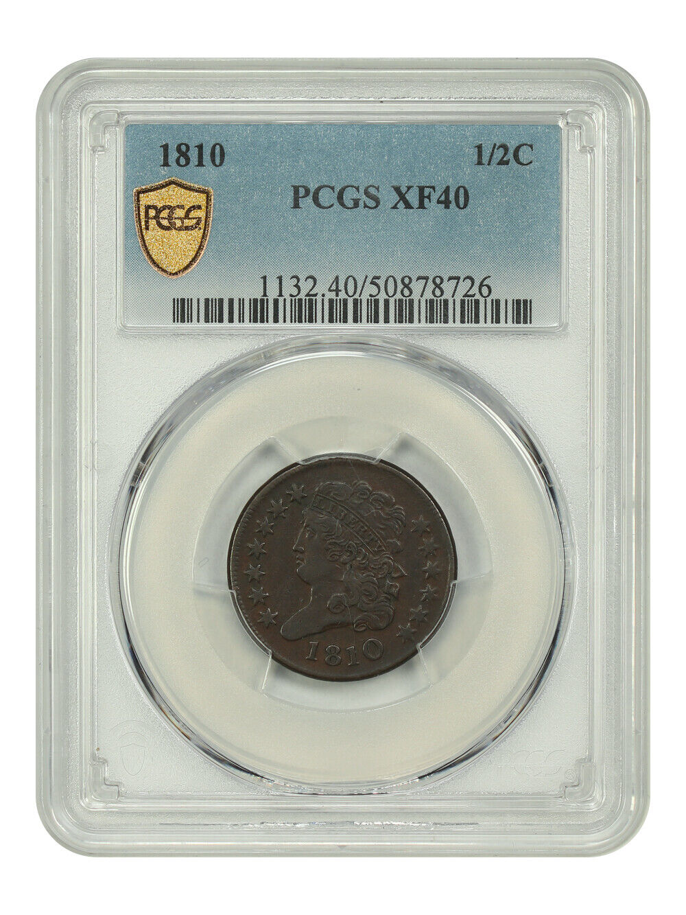 1810 1/2C PCGS XF40 - Classic Head Half Cent - Underrated Date