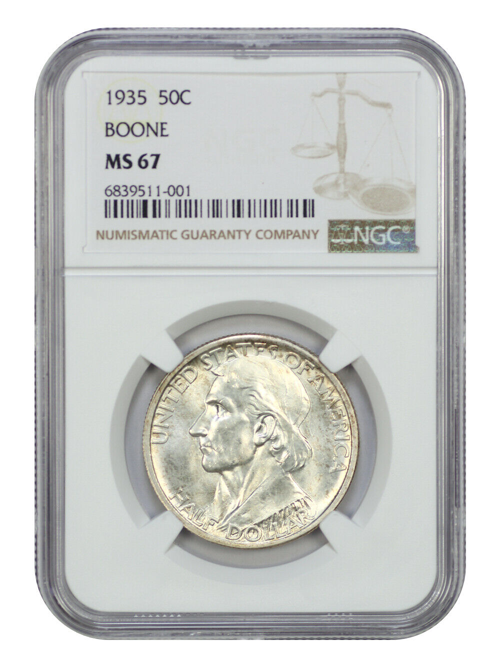 1935 50C Boone NGC MS67 - Classic Silver Commemorative - Low Mintage Issue