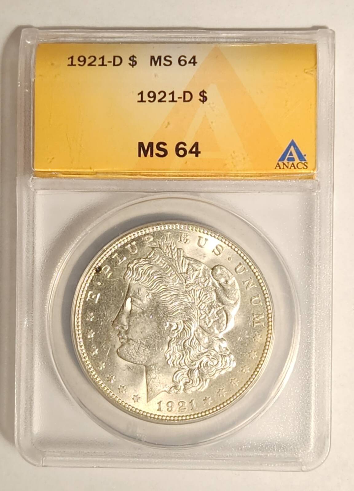 1921 D Morgan Silver Dollar ANACS MS-64 spot