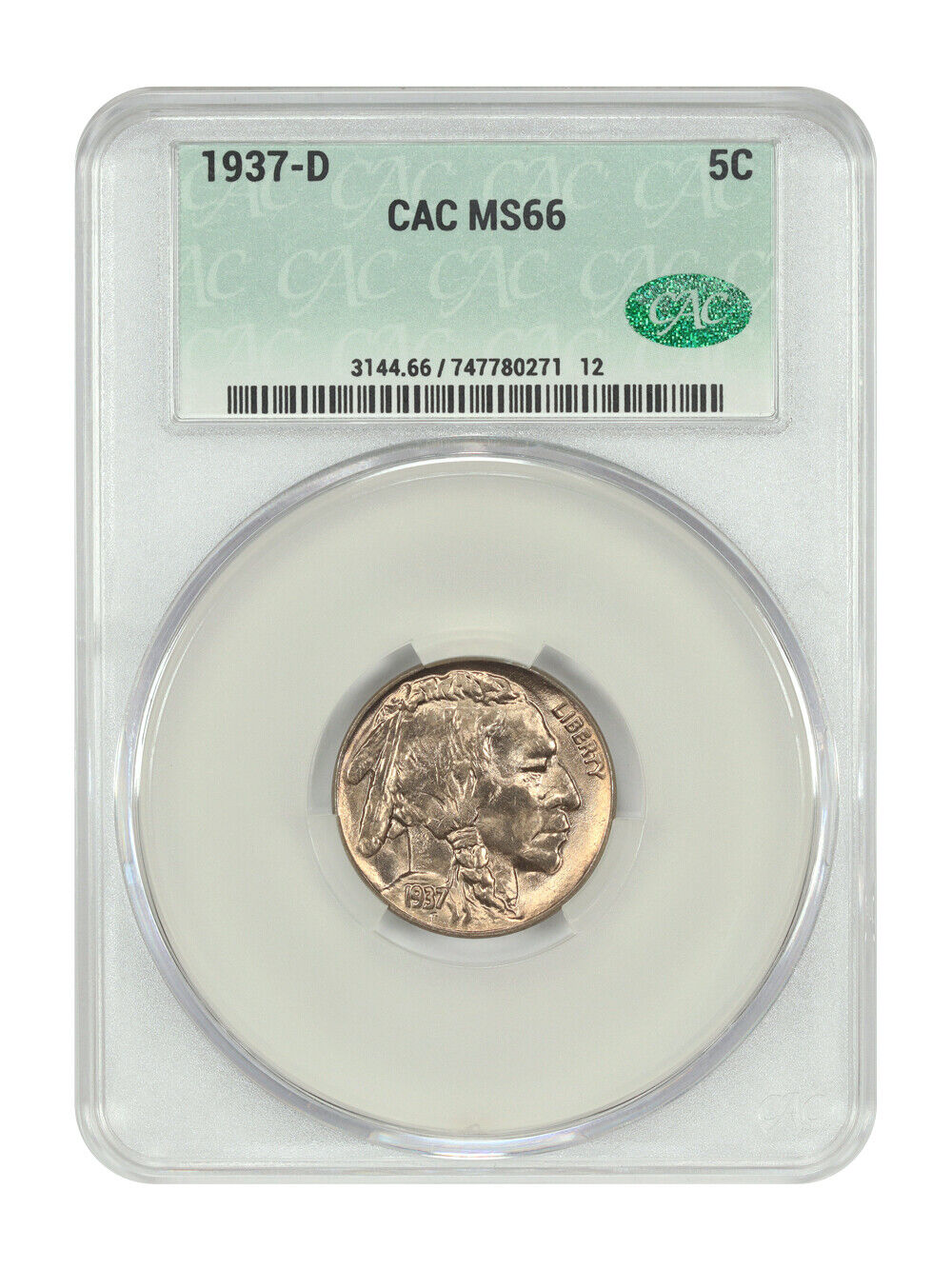 1937-D 5C CACG MS66 - Buffalo Nickel