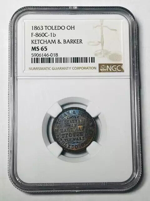 1863 Pvt Tokens - Civil War Tokens NGC MS-65 F-860C-1b KETCHAM & BARKER