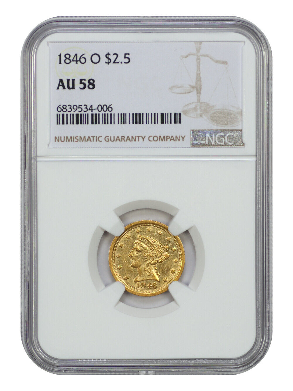 1846-O $2.50 NGC AU58 - Liberty Head $2.5