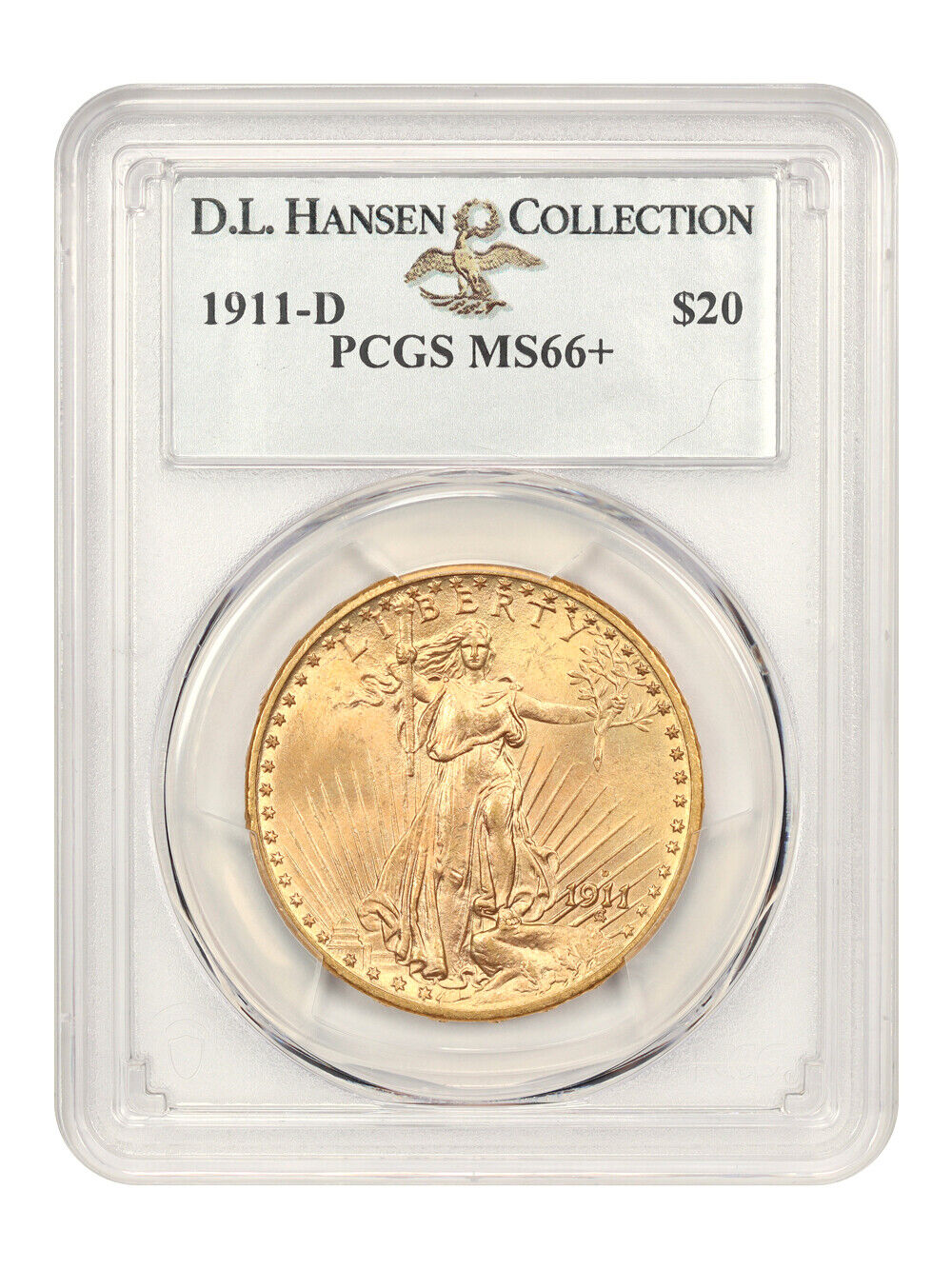 1911-D $20 PCGS MS66+ ex: D.L. Hansen