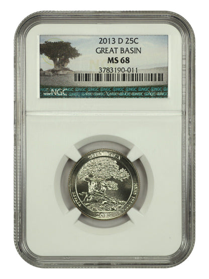 2013-D 25C Great Basin NP NGC MS68 - Type 1 - Clad