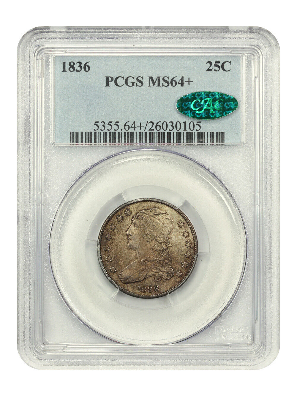 1836 25C PCGS/CAC MS64+