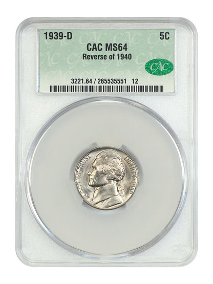 1939-D 5C CACG MS64 (Reverse of 1940) - Jefferson Nickel