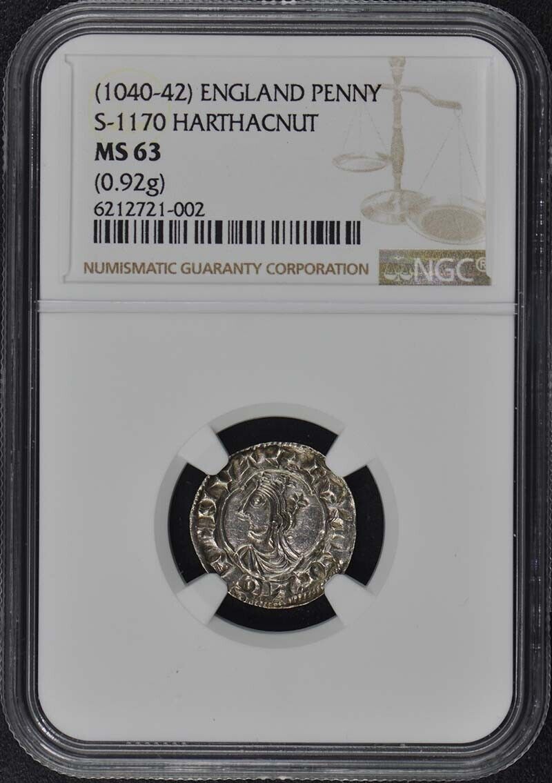 (1040-42) England Penny S-1170 Harthacnut NGC MS63 Top Pop 1/0