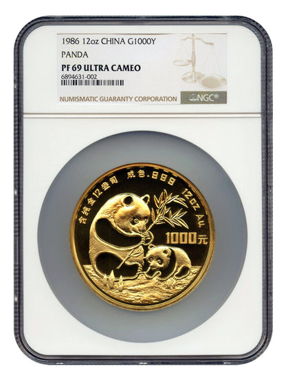 China: 1986 1000Y 12oz Gold Panda NGC PR69DCAM