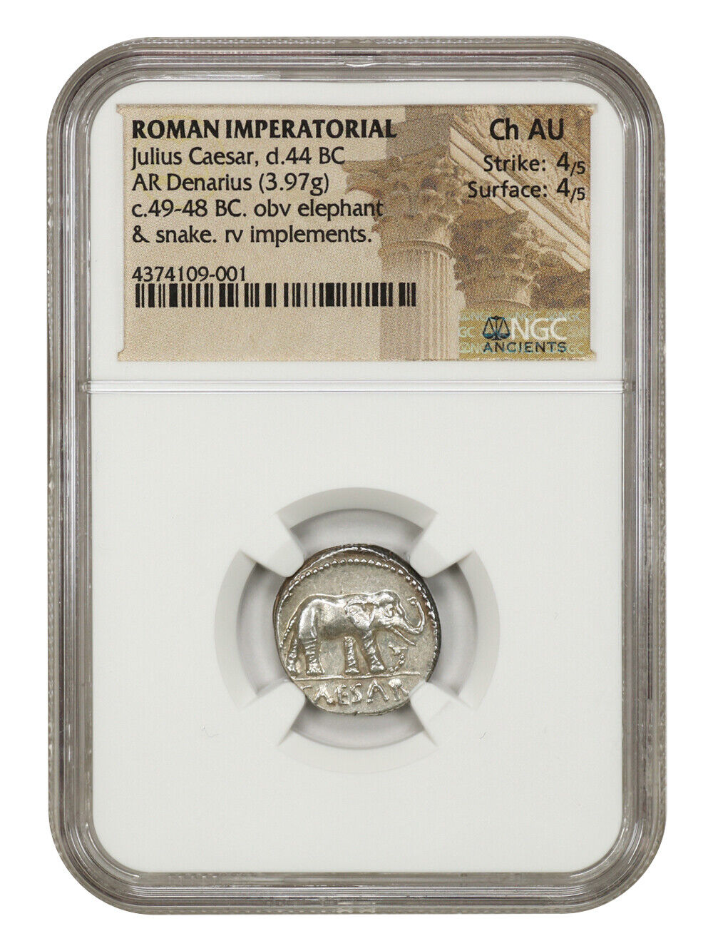 Ancient Roman: Julius Caesar (c.49-48 BC) AR Denarius NGC Choice AU