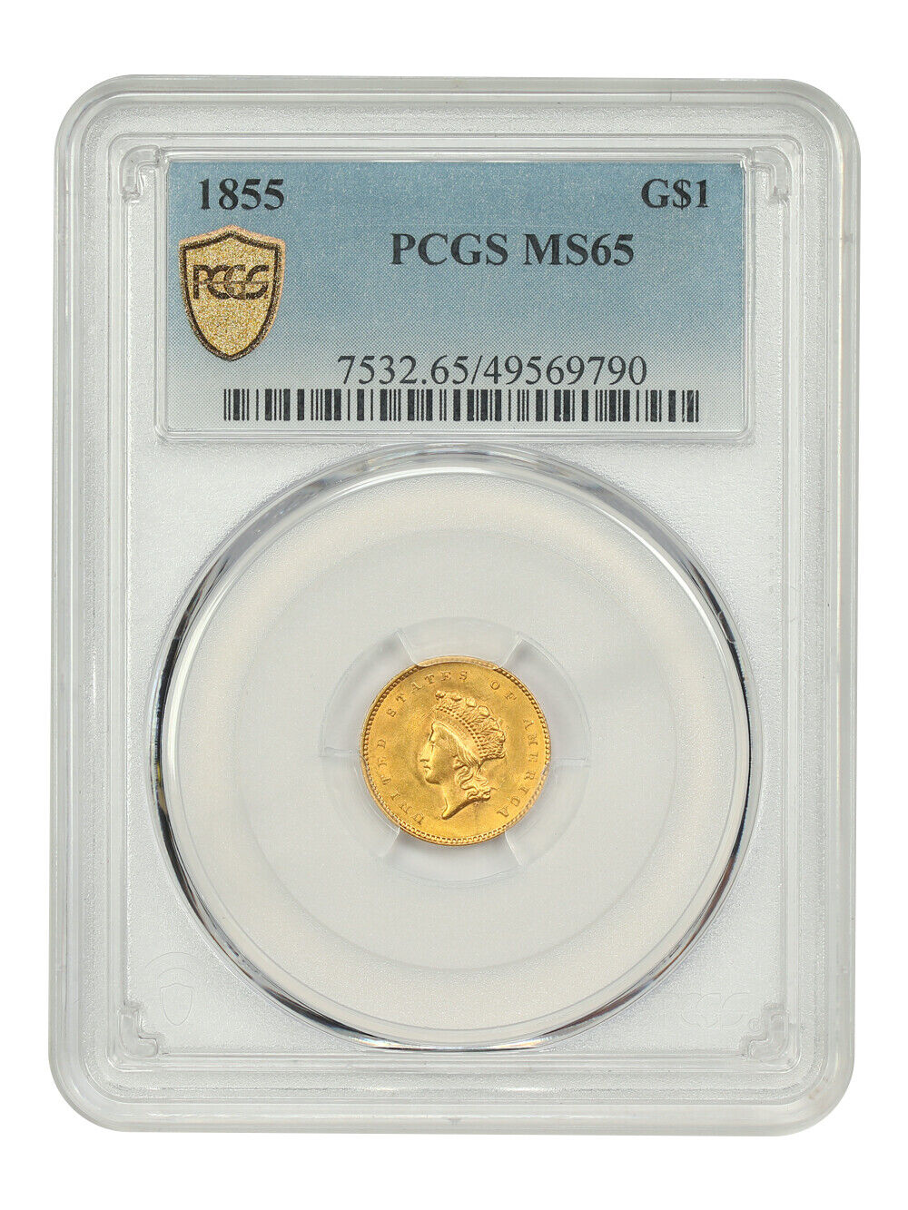 1855 G$1 PCGS MS65 - Gold Dollar - Popular & Scarce Type 2 Gold Dollar