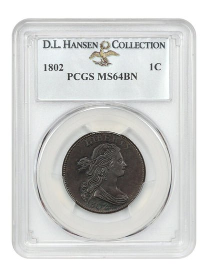 1802 1C PCGS MS64BN ex: D.L. Hansen