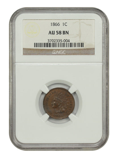 1866 1C NGC AU58 - Indian Cent - Better Date