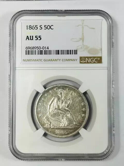 1865 S Half Dollars Liberty Seated NGC AU-55