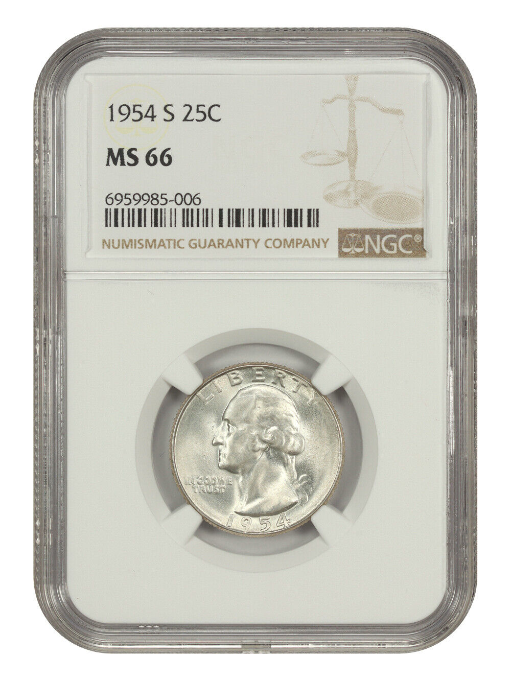 1954-S 25C NGC MS66 - Washington Quarter