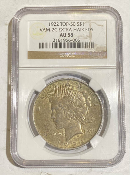 1922 P Peace Dollar NGC AU-58 VAM-2C EXTRA HAIR