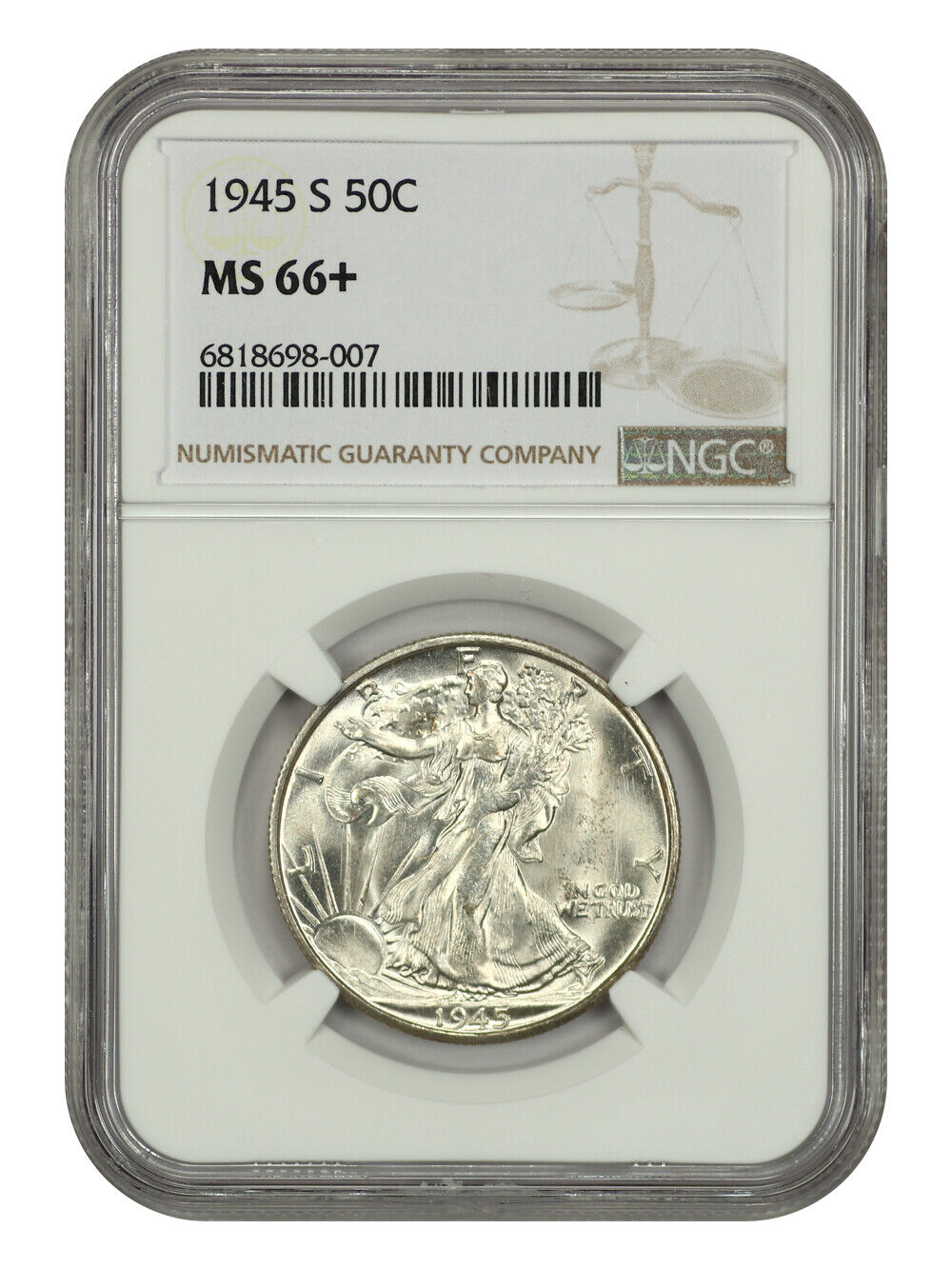 1945-S 50C NGC MS66+ - Walking Liberty Half Dollar