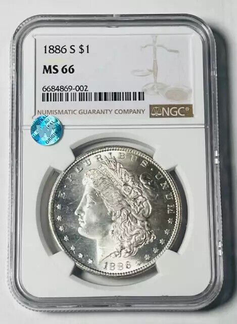 1886 S Morgan Silver Dollar NGC MS-66 Sight White